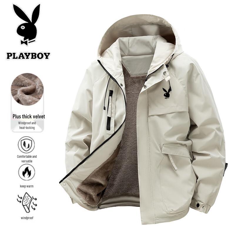 Playboy Men's Fleece Lined Hooded Workwear Jacket