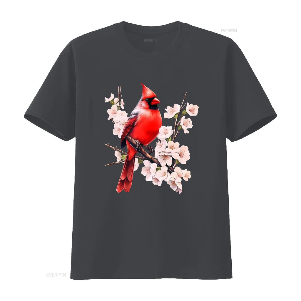Northern Cardinal Wild Backyard Birds Flower Garden Birders T Shirt Vibrant Red Perched on Blossom Branch Design vintage