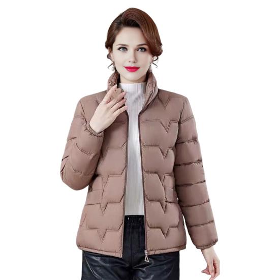 Frauen Baumwolle Jacke Stehkragen Langarm Einfarbig Reißverschluss Herbst Winter