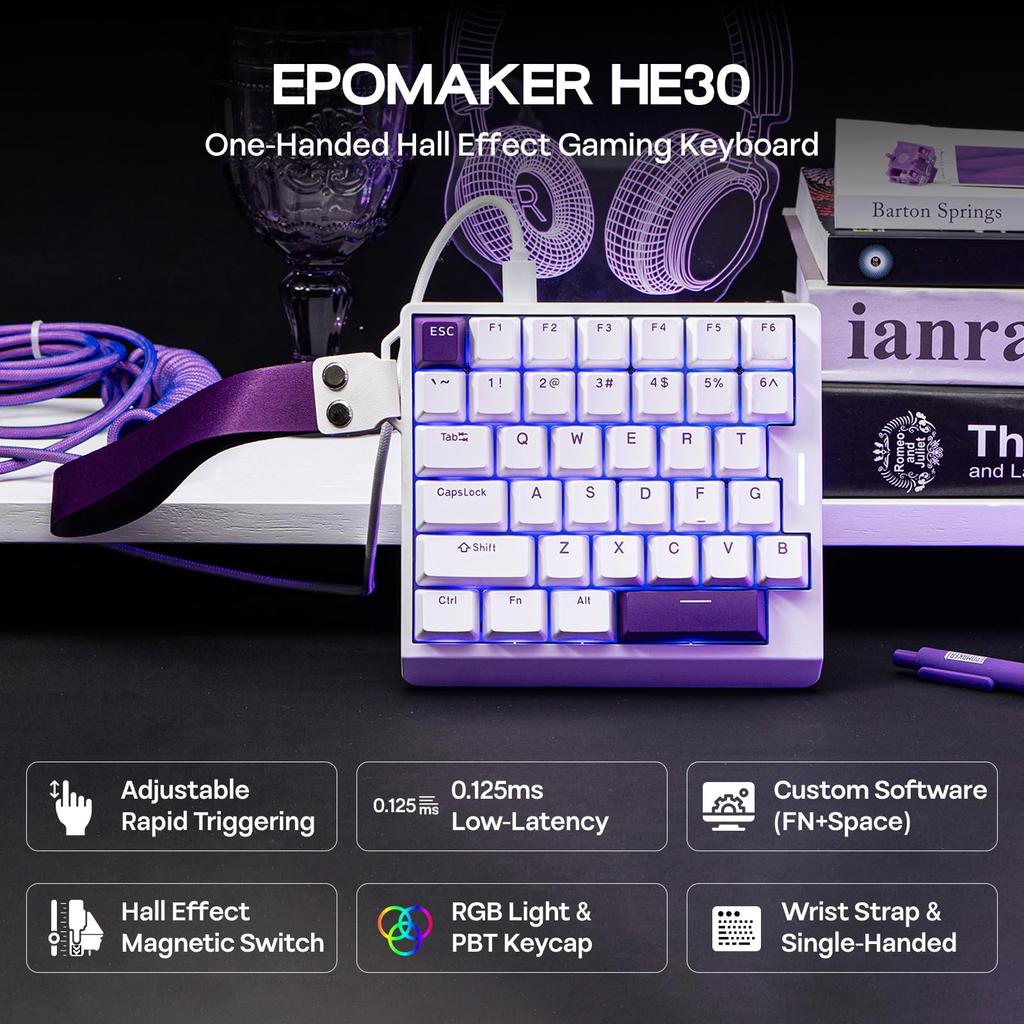EPOMAKER HE30 Device Keyboard Rapid Trigger Hall Effect 8K Polling Rate SOCD Snap Key Adjustable Actuation Point Magnetic Switch PBT Keycaps RGB
