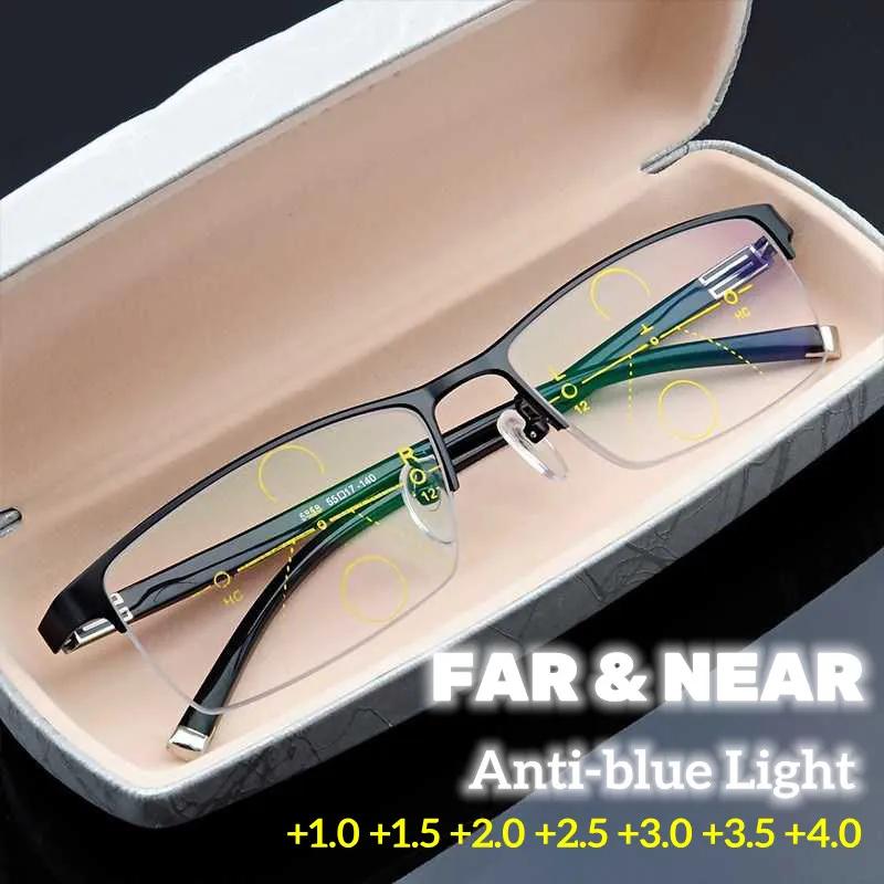 Business Style Bifocal Reading Glasses Women Men Progressive Vision Adjustment Eyeglasses Converted Light Multifocal +1.0 To+4.0