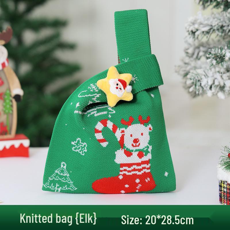 Christmas Apple Flannel Drawstring Gift Bag with Bowknot for Children's Candy