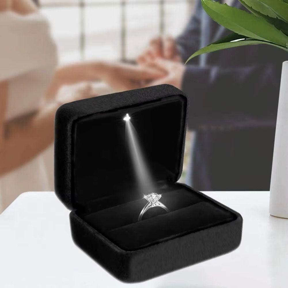 Velvet LED Ring Jewelry Box Solid Color Jewelry Organizer Box  Valentine's Day