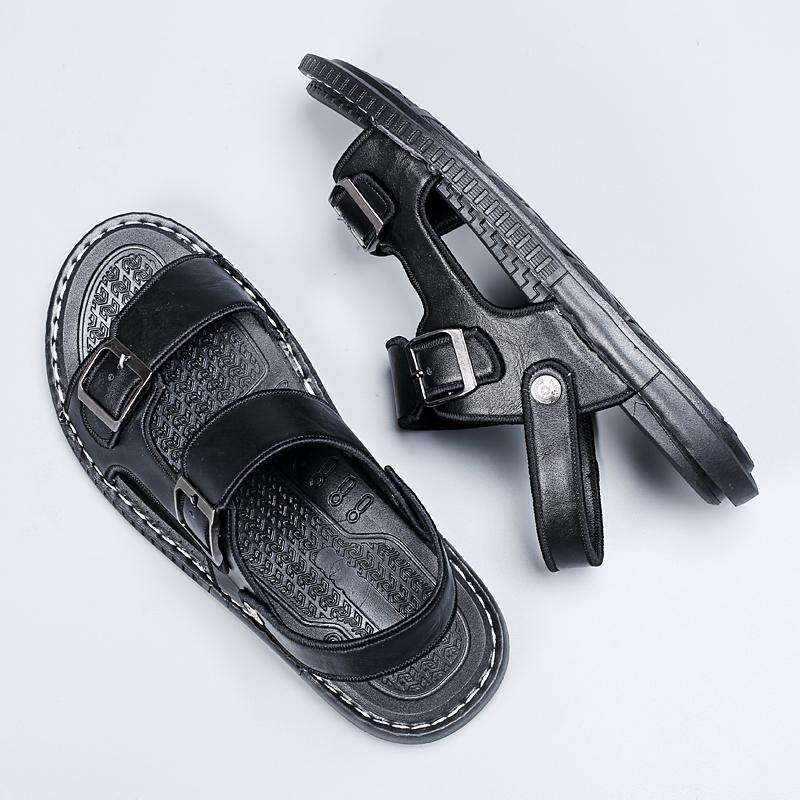 Fashion Dual-Purpose New Slippers for Men Summer PU Leather Sandals Fashion Casual Beach Shoes Street Cool Half Drag Wading Aqua Shoes