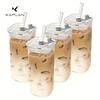Portable Square Transparent Glass Cup with Lid and Straw for Coffee, Milk, and Breakfast Drinks