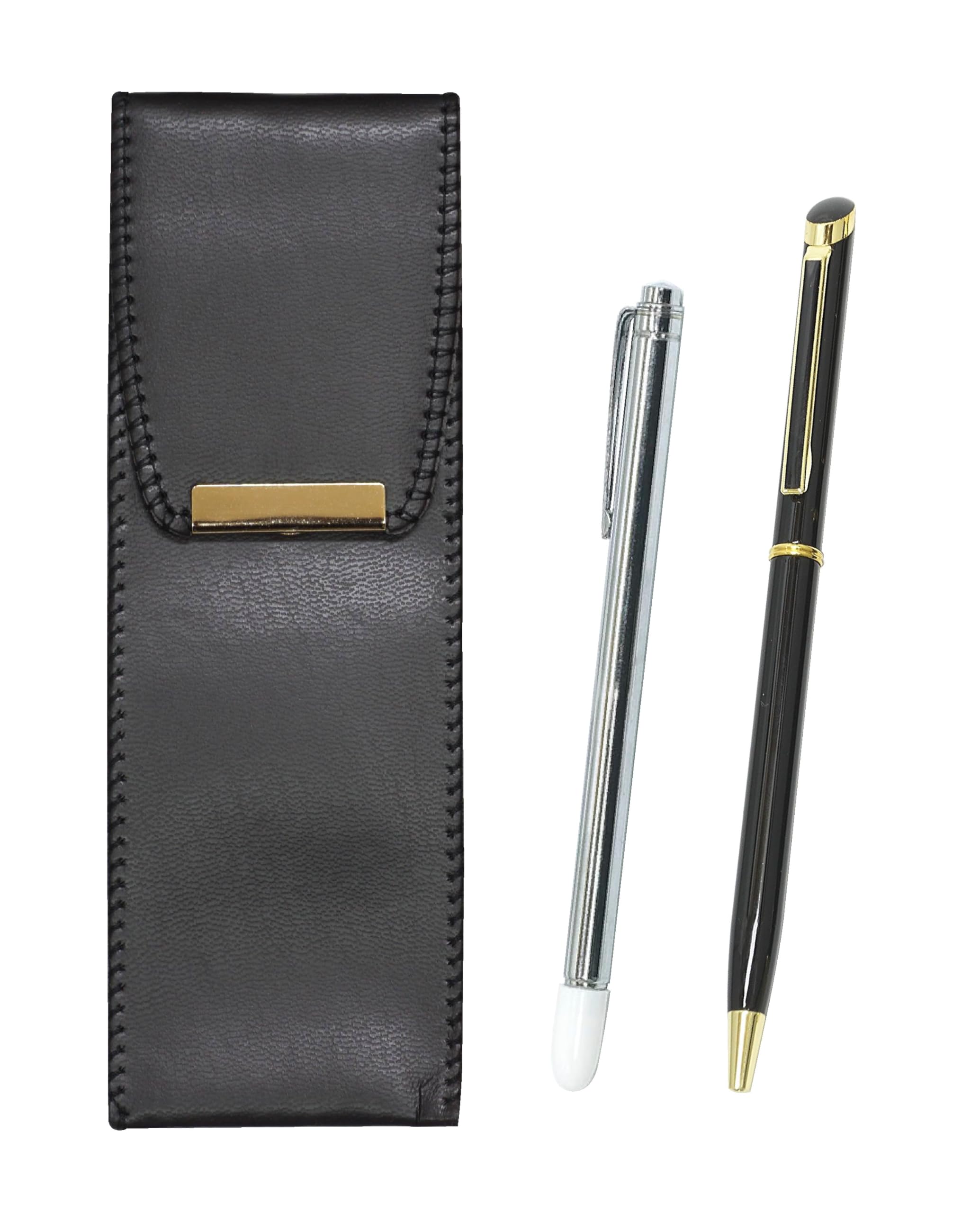 

pen case with metal pointer and epoxy rotating ballpoint pen Eco-leather set, black, BR-701S-WD002-B чёрный