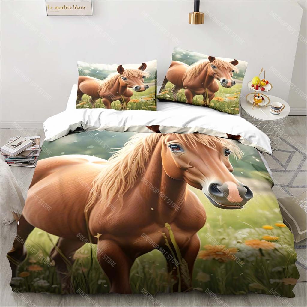 Animal horse printing set pillowcase duvet cover unicorn pattern bedroom bedding child room bed cover set luxury birthday gift