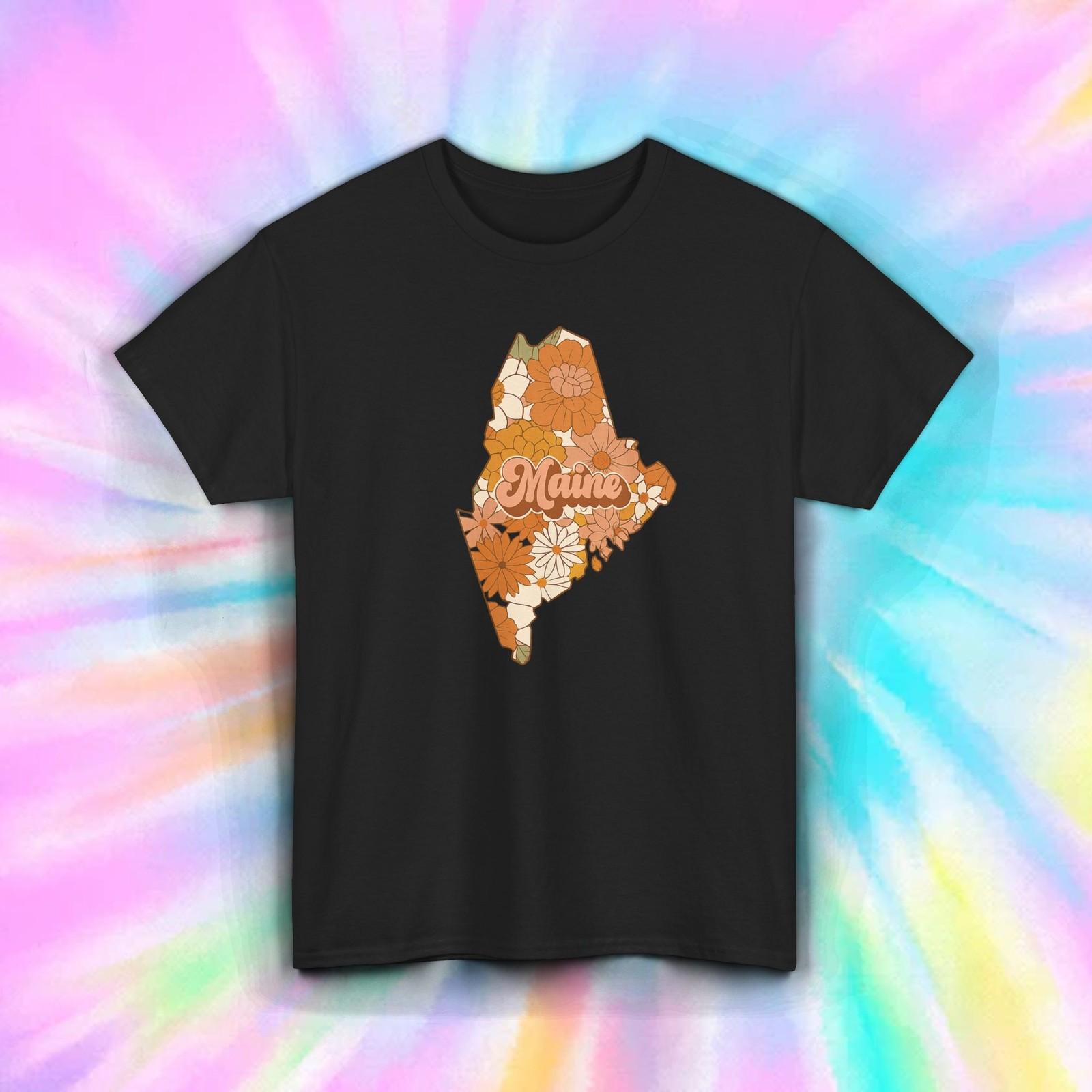 Maine Retro Shirt | State Map Floral Vintage Graphic Tee | Travel Souvenir S-5XL XL