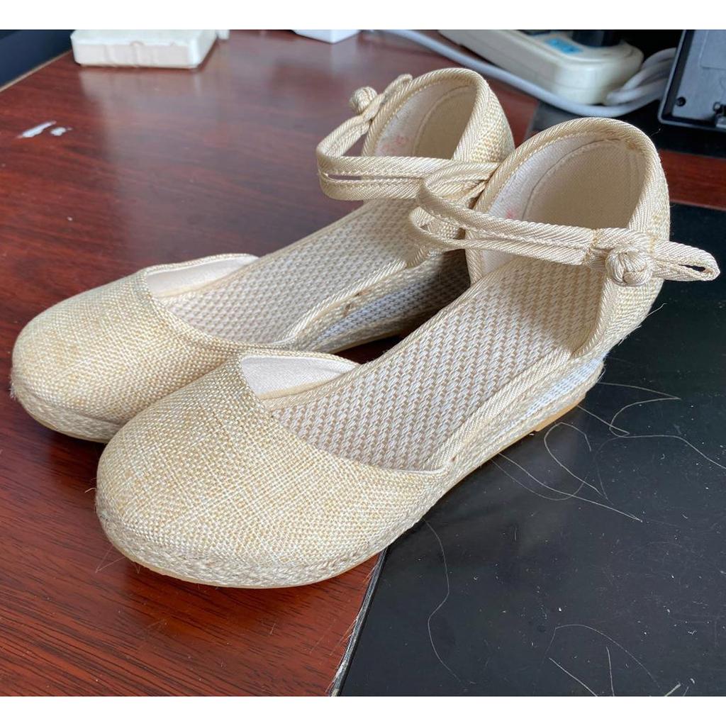 Womens Sandalias Wedges Comfortable Pointed Hemp Rope Weaving Casual Shoes