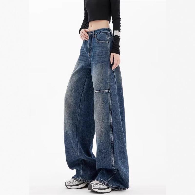 Jeans Larghi Vita Alta Retro da Donna - Taglie Forti, Lunghezza Maxi, Vestibilità Casual per Primavera e Autunno