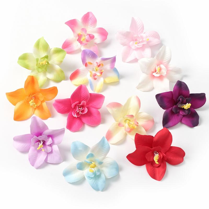 5/10/20Pcs 8cm Artificial Flowers Head Silk Orchid Flowers for DIY Wedding Party Craft Home Decoration Wreath Accessories