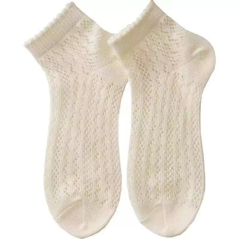 

1/5PAIRS Hollow Out Mesh Thin Breathable Short Socks Summer Socks Girls Cute Low Cut Ankle Socks Black White Gray Solid Color One Size