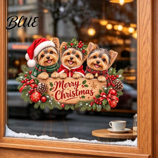 DIY Festive Displays Yorkshire Terrier Christmas Window Clings Yorkie Static Glass Sticker for Holiday Decorations Decorations Removable PVC