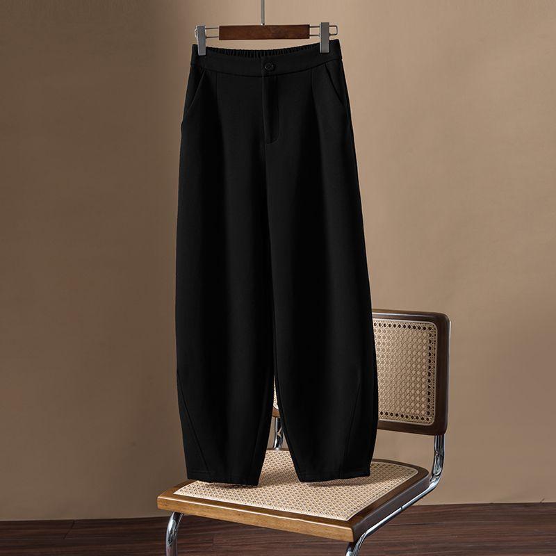 

Осень Зима Свободные Повседневные Однотонные Вельветовые Брюки До Щиколотки Женские Простые Модные Универсальные Брюки-фонарики M чёрный