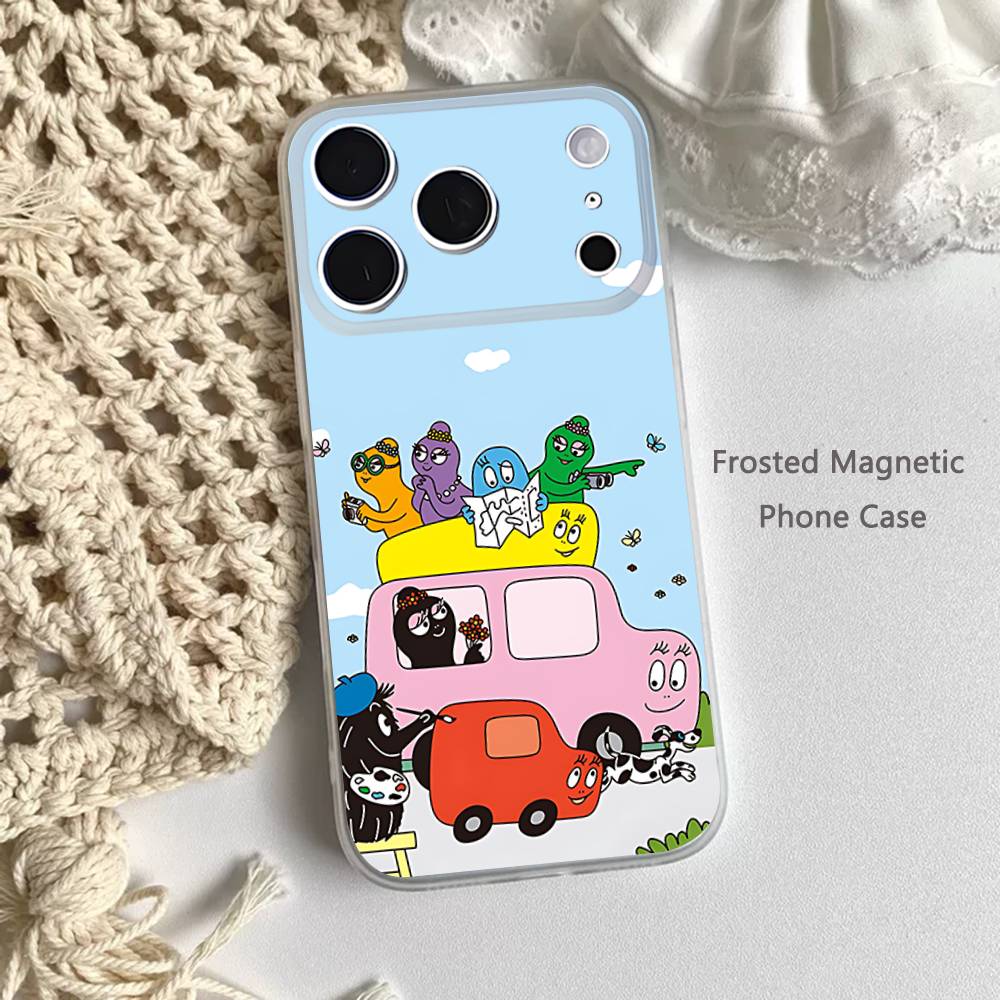 B-Barbapapa-S CARTOON Phone Case For iPhone 17,16,15,14,13,12,11 Pro,Max,Plus,Mini,Air,E Magnetic Frosted Clear