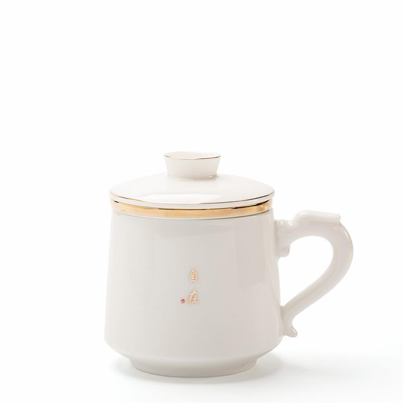 

Китайская замшевая нефритово-белая фарфоровая кружка для чая с крышкой и ситечком, керамическая чашка для чая, чашка для разделения воды, дорожная чайная утварь 15.5x11.5cm 390ml