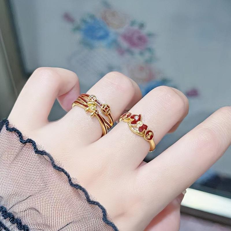 Enamel Ankara Red Oil Copper Coins Immediately Rich Opening Ring Niche Premium Temperament Ring Woman
