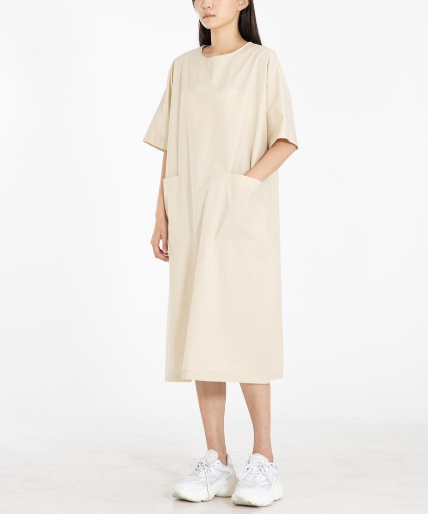 RAW TO RAW Wrd043 Crispy Cotton Pocket Dress (Apricot)