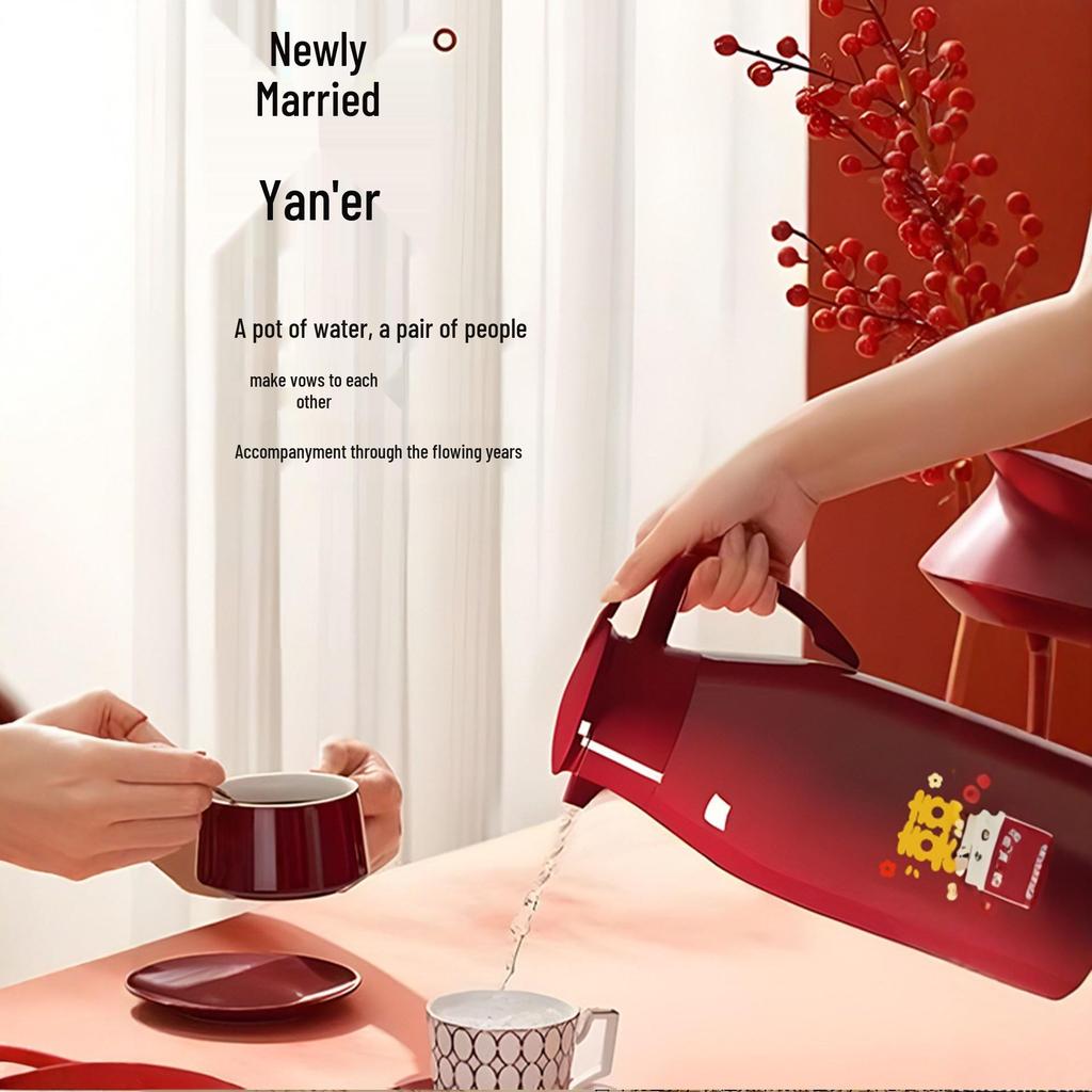 Red Dowry Thermos Pair: Insulated Glass Liner Hot Water Bottles for Home and Wedding.