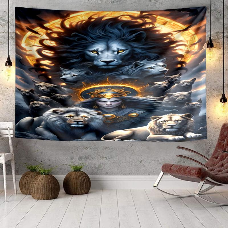 Lion Portrait With Flowers Tapestry Room Decoration Wall Hanging for Living Room Bedroom, dormitory, Birthday and Christmas gifts