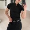INCERUN Men Zip-up Turtleneck Short Sleeve Rib Fitted T-Shirts Tops