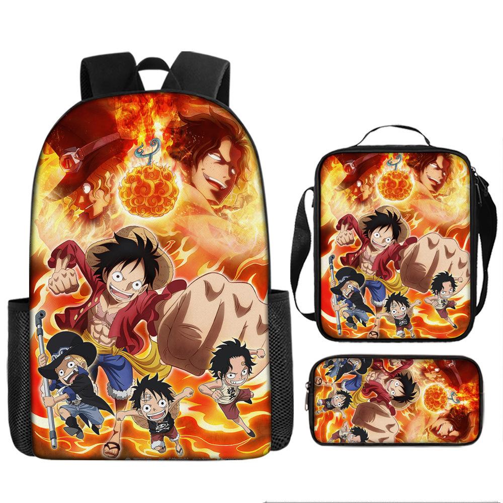 One Piece Cartoon Anime Rucksack Leichte Ergonomische Schultasche für Grundschüler Umhängetasche Federmäppchen Set