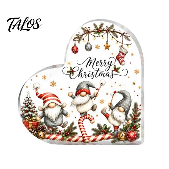 Heart Shaped Acrylic Gift Christmas Gnome Tabletop Decor, 2D Flat Holiday Festive Interior Decor Centerpiece with Love Design, Room Ornament, for Home