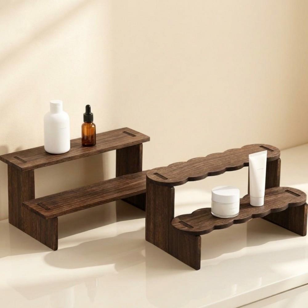 Wave Edge/Straight Edge Wood Display Shelf 2 Tiers Bracelet Bead Display Rack Living Room