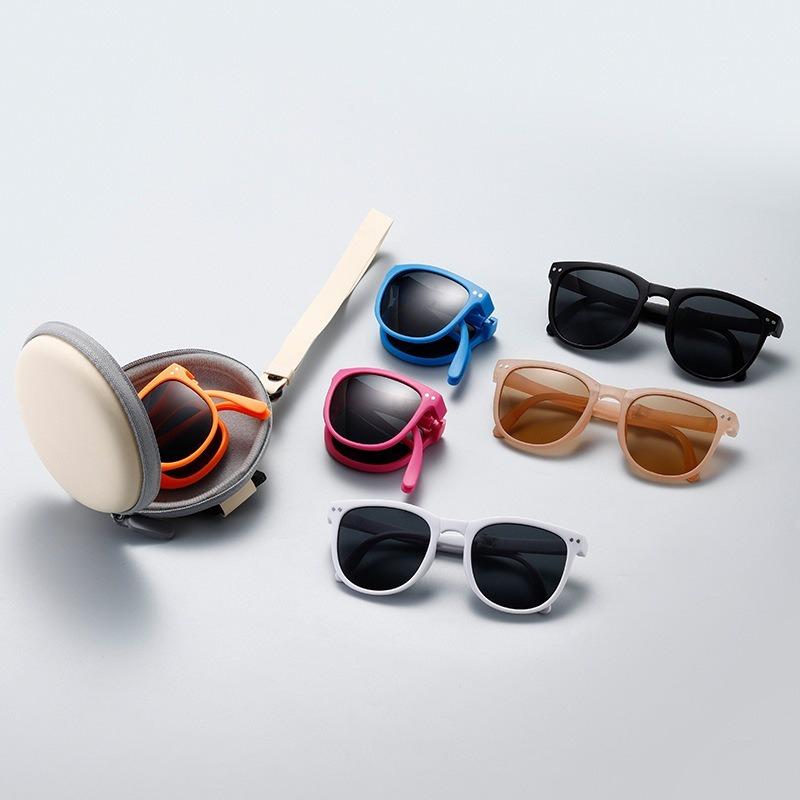Korean Children Round Foldable Sunglasses Fashion Sun Glasses Cute Boys Girls Colorful Shades with Case