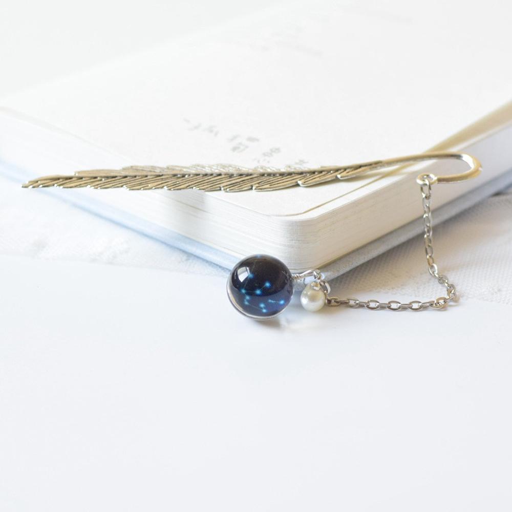 Feather Bookmark Metal Book mark 12 Constellation Bookmark Bookmark Pendant Noctilucent Bookmark