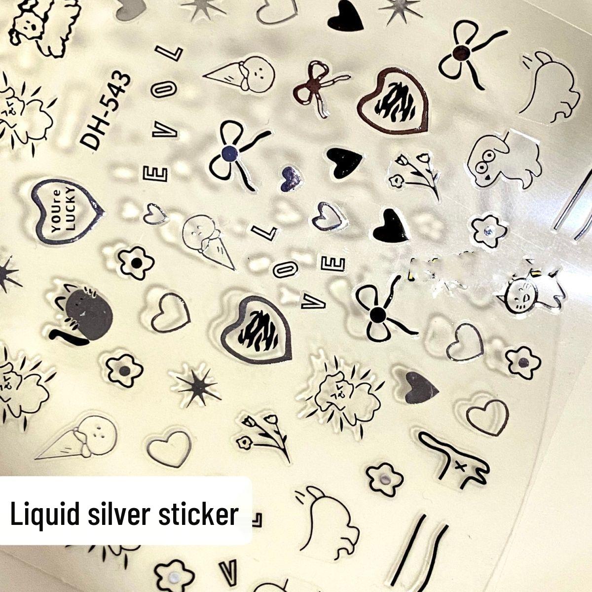 

Y2K Silver Heart Bow & Graffiti Cats Nail Stickers for Spicy Girls