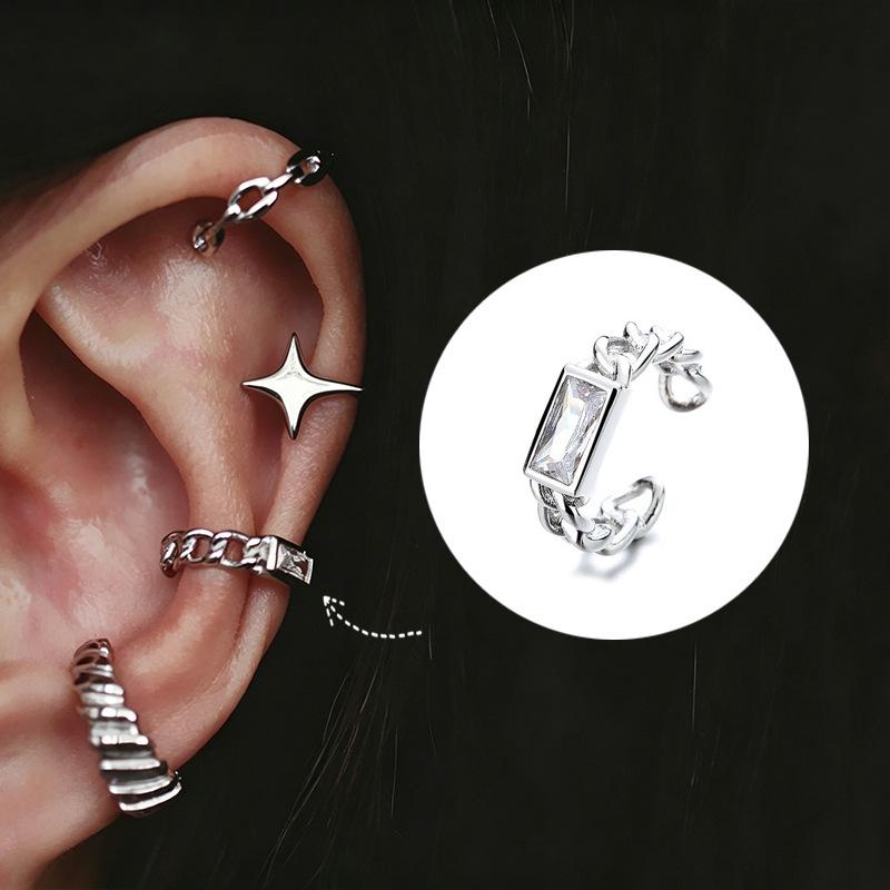Luxurious Zircon Wave Cross Non-Pierced Ear Clips with Full Diamond Design for Women