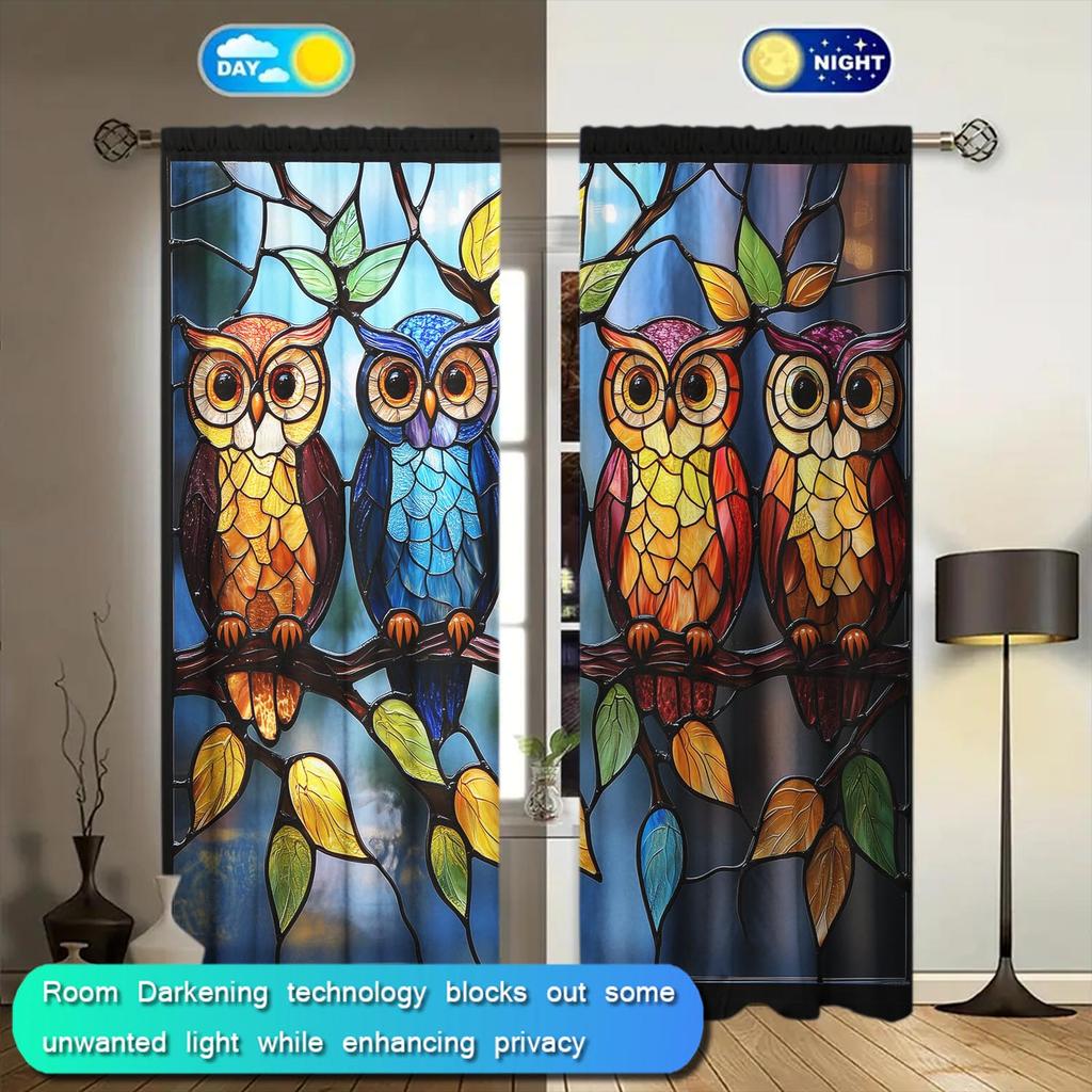 2 Piece Colorful Glass Owl Simulation Window Curtain   Suitable for Gifting To Family and Friends
