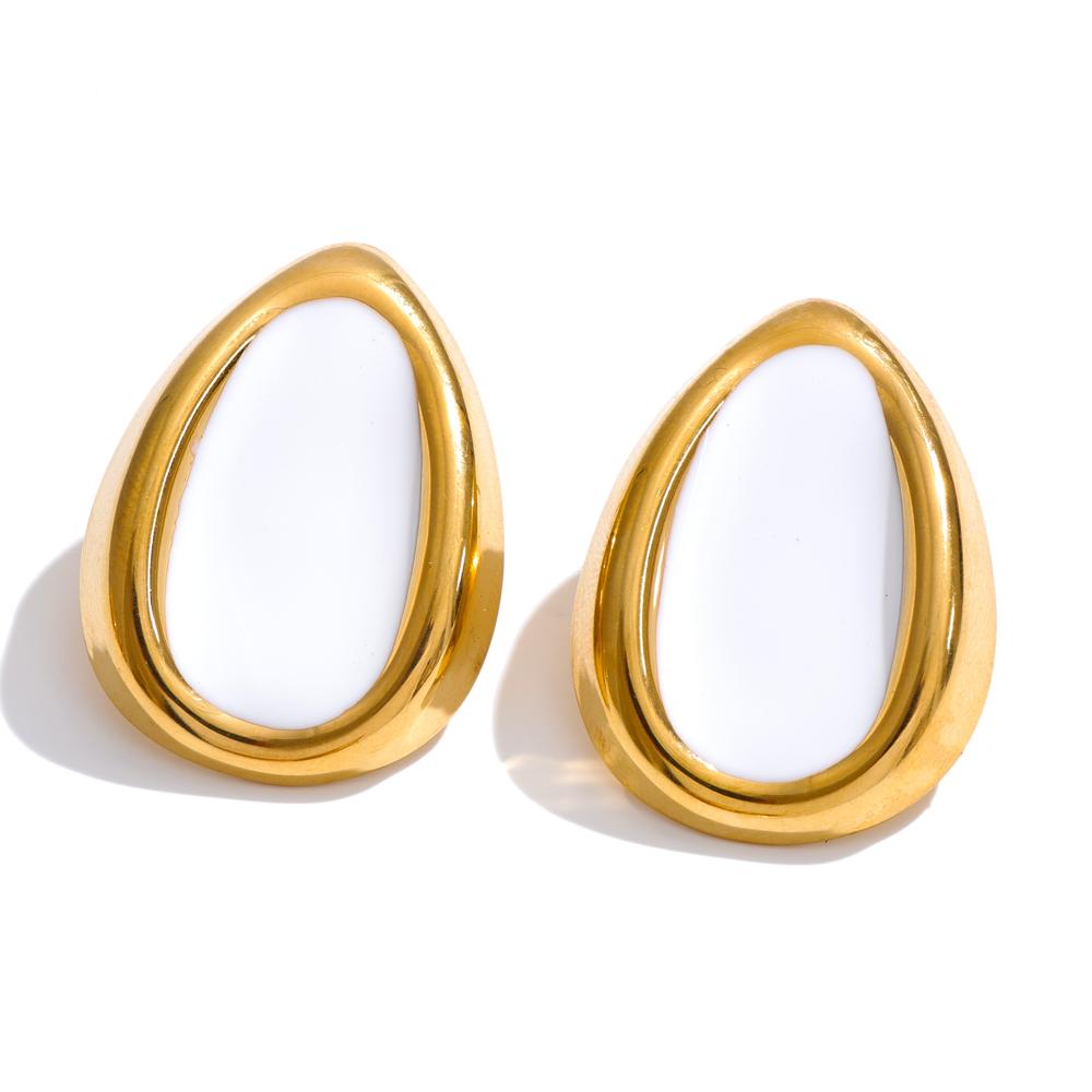 Yhpup Multi-Color Enamel Stud Earrings Waterproof Stainless Steel Daily Jewelry Mocha Black White Orange Color for Spring Summer