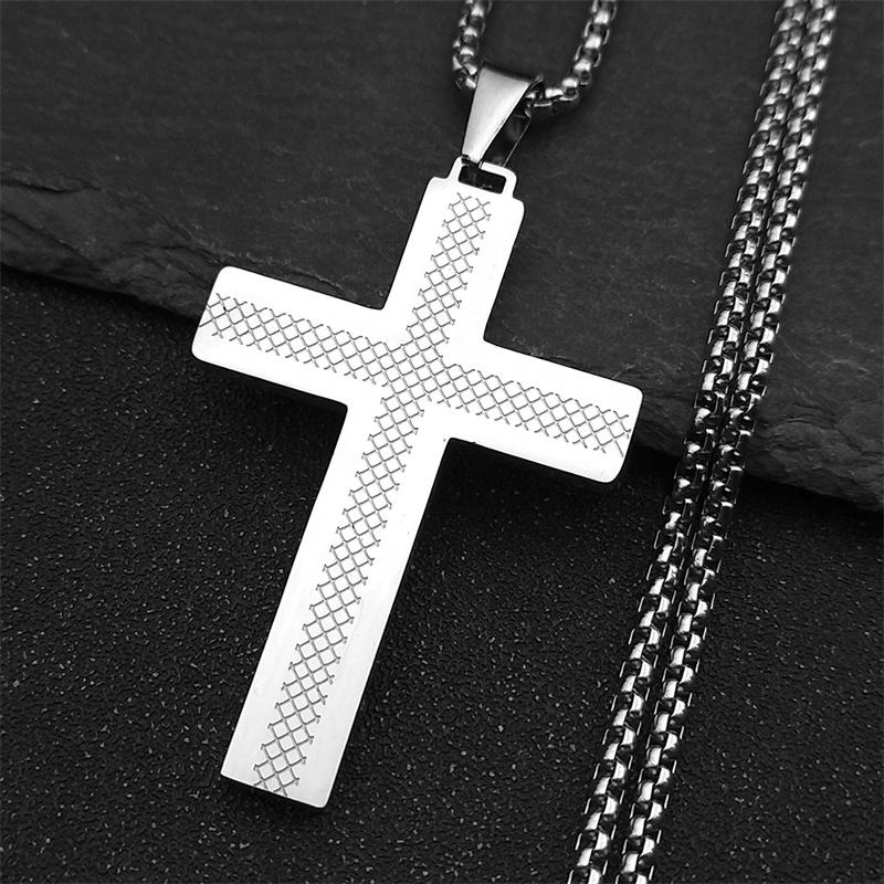 Christian Cross Stainless Steel Jesus Christ Amulet Pendant Necklace for Women Men Gold Color Chain Necklaces Jewelry Gift