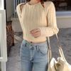 New Arrivals Open Run Women Halterneck Cable Knit Slim Crop Long Sleeve Sweater