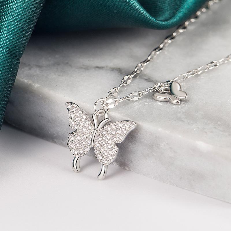 Ladies Elegant Crystal Butterfly Pendant Necklace