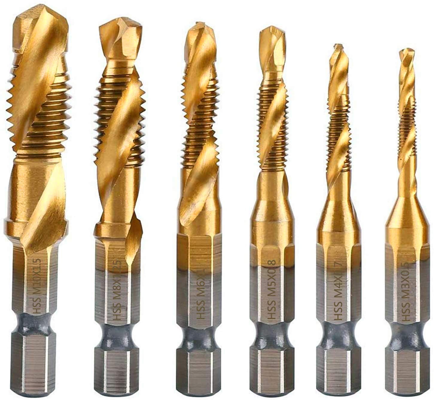 

TSUCIA Tap Drill Set, Drill Bit, Hexagonal Shaft, Chamfering Tap, Drilling, Threading, Tap, Spiral, золотий