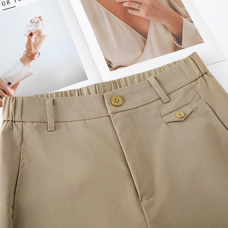 Women's Khaki High Waist Wide Leg Cropped Pants - Spring/Autumn 2025 Casual Slimming Trousers