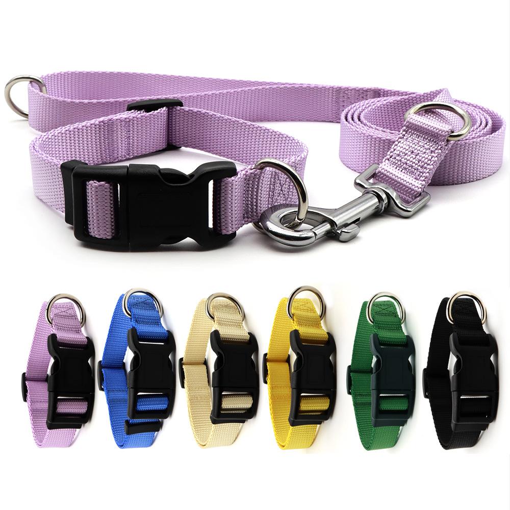 Macaron Color Nylon Pet Supplies with Double D Buckle for Dog Training Adjustable Dog Walking Collar Leash Set
