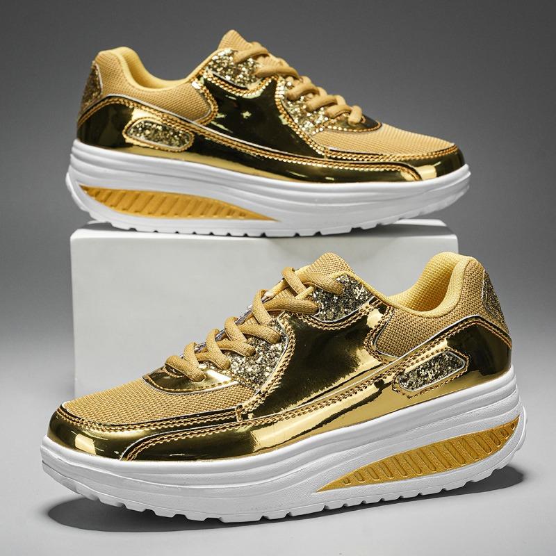 Mode Gold Pailletten Damen Freizeitschuhe Herbstmode Mesh Casual Atmungsaktive Sneaker Outdoor Damen Tenis Laufschuhe Sport Schuhe Plus 36-42