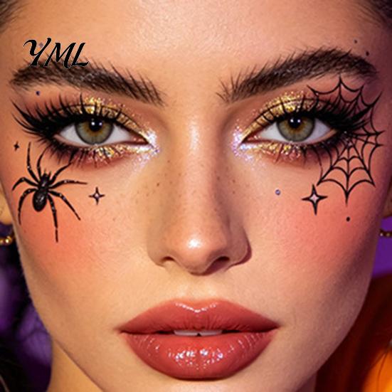 Water Transfer Body Stickers Halloween Makeup Eye Temporary Tattoos, Waterproof Spider Web Bat Eyeliner Scary Face Decals Shadow Tattoo Sticker