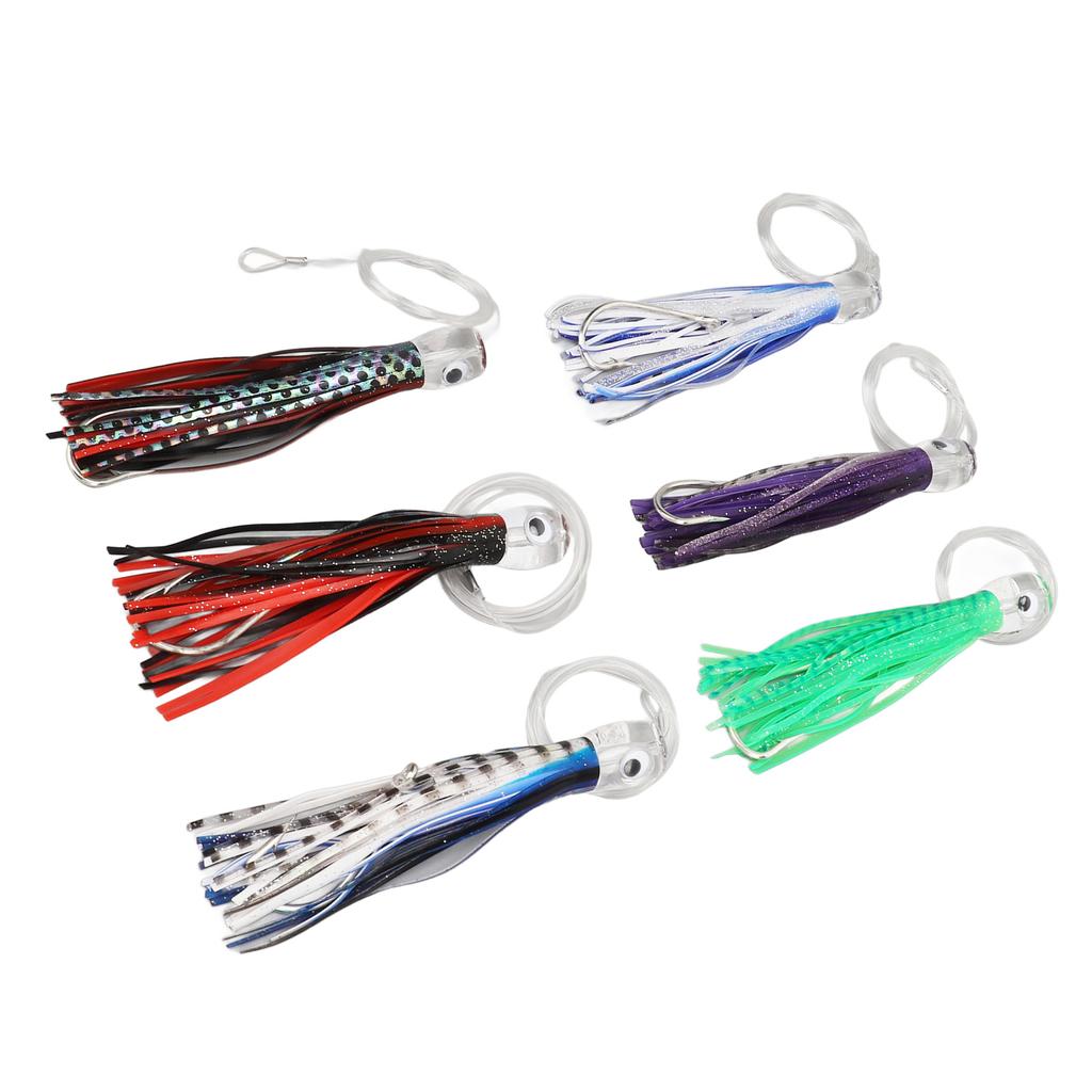 6 PCS 6.1in Squid Fishing Lure Skirts with 3D Eyes Shiny Body Saltwater Trolling Lure for Fishing