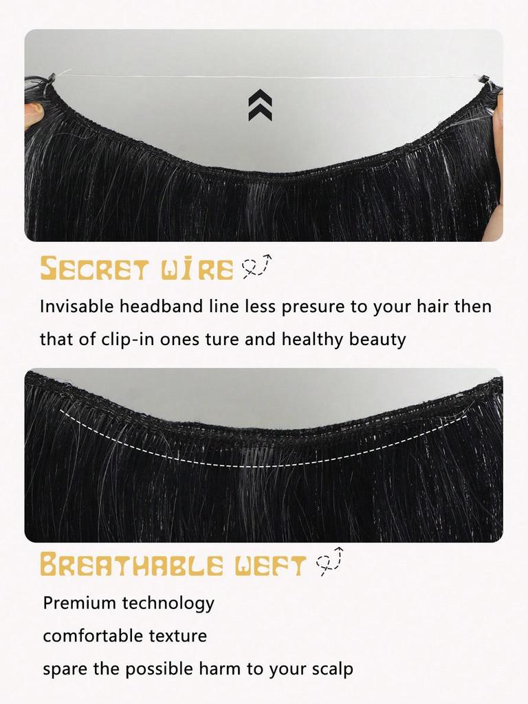 Synthetic Natural No Clip Fish Line Invisible Hair Extensions Silver Gray False Hair Piece For Women