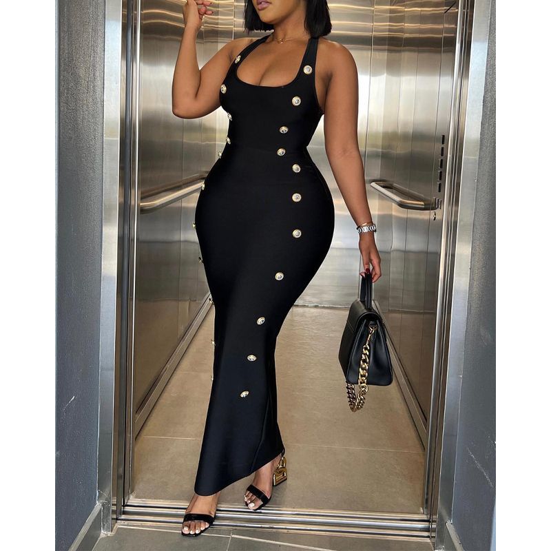 Split Wrap Hip Strap Dress Sexy Backless Sling Dress Slim fit Split Sheath Length