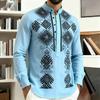 Men Geometric Ethnic Print Stand Collar Long Sleeve Shirt