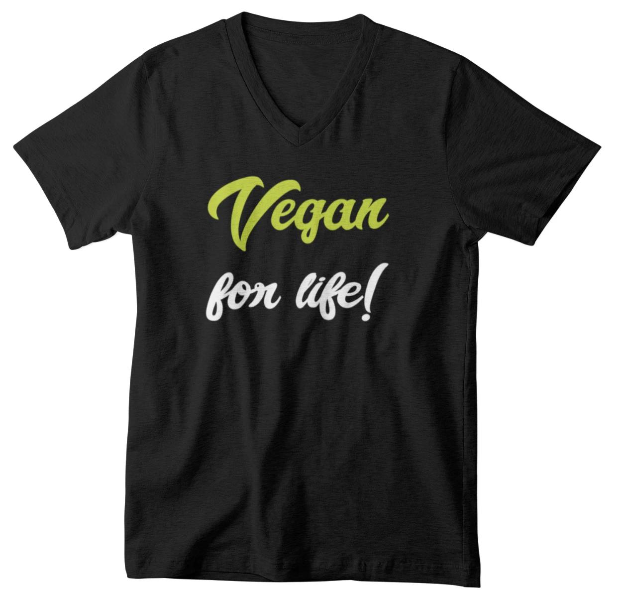 Mens V-neck Vegan for Life Shirt Animal Rights Activist Clothing Plant Based Tee S