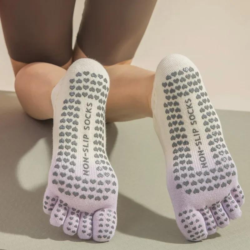 Calzini da Yoga Professionali in Silicone Antiscivolo Gradiente Calzini da Pilates Senza Schienale Traspiranti a Cinque Dita Calzini Sportivi da Fitness per Palestra Indoor