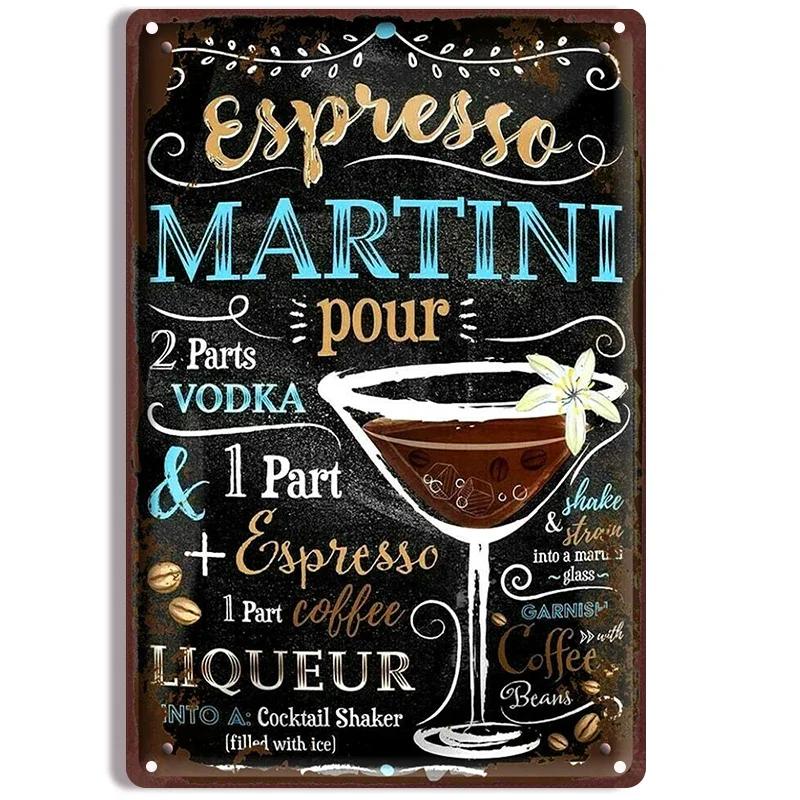 Classic Cocktail Metal Tin Signs Spanish Blackboard Style Poster for Bar Club Beverage Shop Wall Decor Plaque Home Vintage Plate