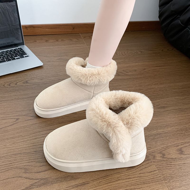 Fashion short snow boots fluffy cotton shoes 2025 winter new muffin thick-soled piled comfortable warm bread shoes